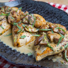 Pan Seared Chicken Breasts in a Mushroom, Tarragon and Mustard Pan Sauce