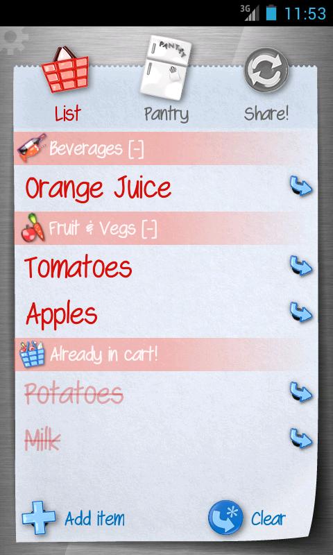 Android application Shopping List - ListOn screenshort