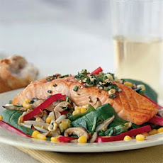 Sizzling Salmon-and-Spinach Salad with Soy Vinaigrette