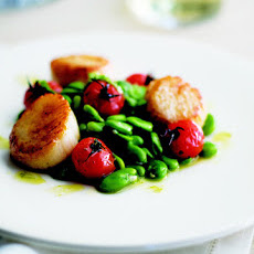 Grilled Scallops with Fava Beans and Roasted Tomatoes