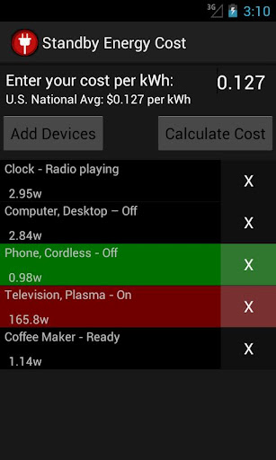 Standby Energy Cost Calculator