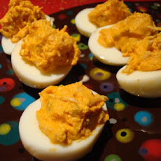 Buffalo Chicken Deviled Eggs (Aka Buffalo Horns)