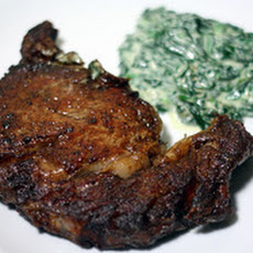 Pan-Seared Ribeye Steak with Quick Creamed Spinach