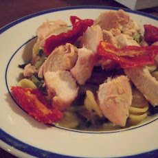 Orecchiette in Feta Sauce with Roasted Turkey and Sun-Dried Tomatoes