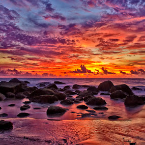 Sky Painting by Charliemagne Unggay - Landscapes Waterscapes ( sky, sunset, colors, sea, rocks )