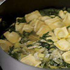Leeky Broth with Ravioli