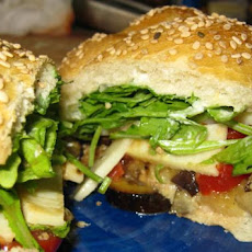 Baguette Sandwich With Roasted Eggplant, Tomatoes and Pesto