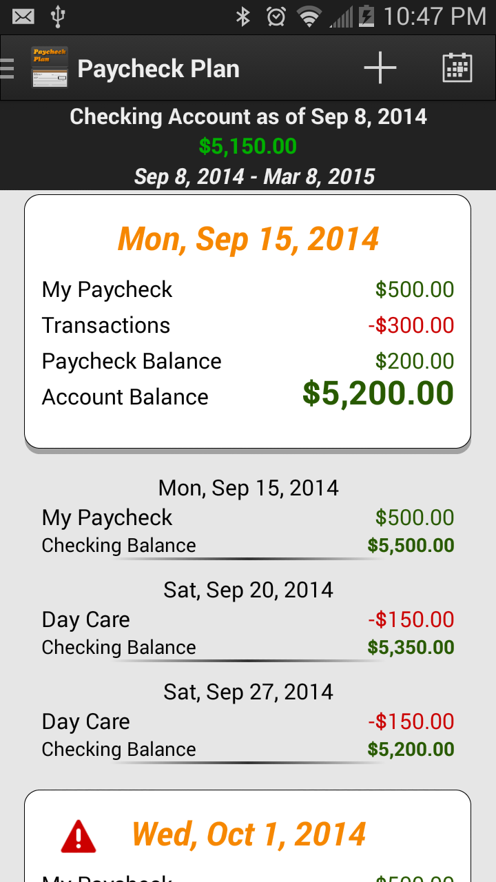 Android application Paycheck Plan (Pro) screenshort