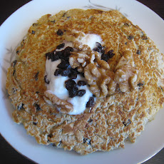 Black Currant Oatmeal Pancakes with Walnuts and Organic Yogurt
