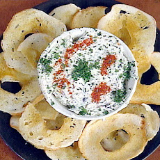 Homemade Bagel Chips with Creamy Garlic & Vegetable Spread