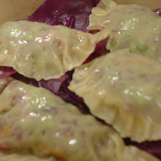 Confetti (red cabbage, scallion, carrot, and edamame) Steamed Dumplings