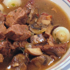 Beef Stewed in Red Wine With Pearl Onions and Mushrooms