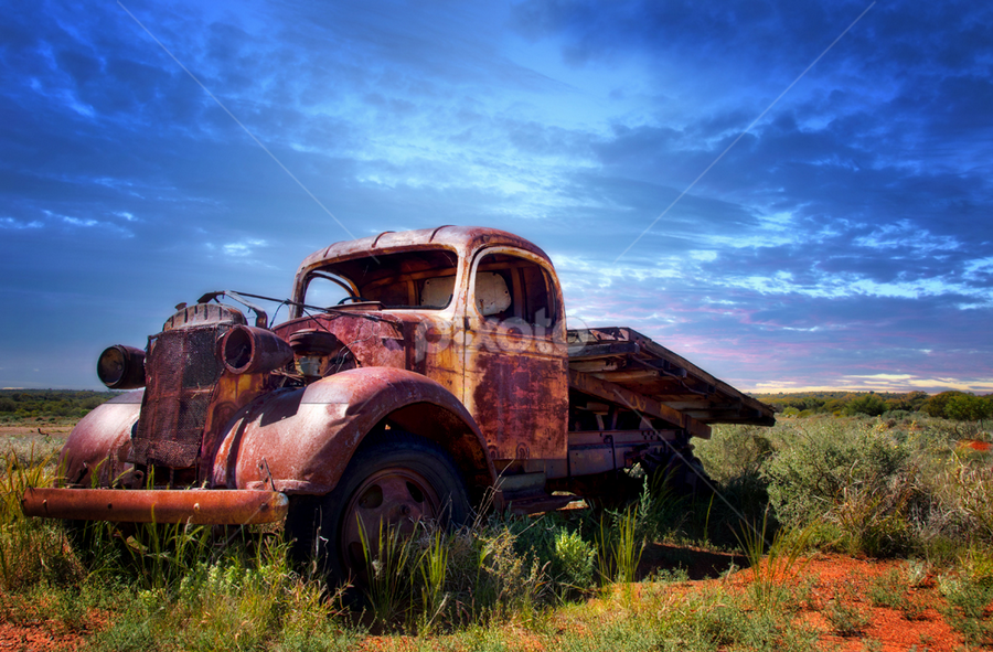 Old Truck in a field by Loredana  Smith - Transportation Automobiles ( old, truck, sunset, australia, rusty, landscape, abandoned )