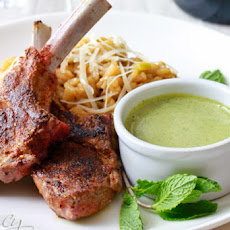 Moroccan Grilled Lamb Chops with Tahini Mint Pesto