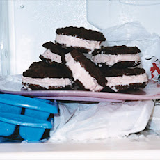 Chocolate-Chocolate Chip Cookie and Strawberry Gelato Sandwiches