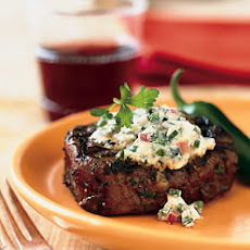Grilled Steaks with Blue Cheese and Chiles