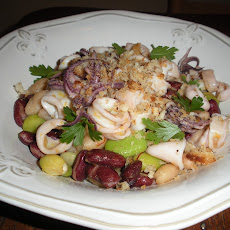 Warm Squid Salad with Saffron-Sherry Vinaigrette and Lemon Breadcrumbs