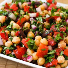 Chickpea (Garbanzo Bean) Salad Recipe with Tomatoes, Olives, Basil, and Parsley