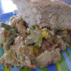 Pot Pie Casserole With a Biscuit Topping.