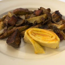 Cheddar Cheese Rolled Omelet with Bacon Roasted Potatoes