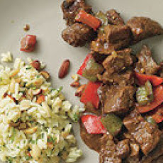 Curry Pepper Beef with Smoked Almond Pilaf