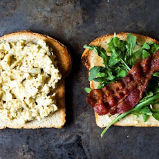 Bacon and Egg Salad Sandwich with Dukkah and Peppery Greens