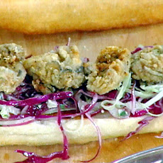 Fried Oyster Poor Boys with Homemade Bbq Sauce and a Crunchy Blue Cheese Slaw