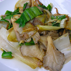 Warm endive, ramp, and oyster mushroom salad