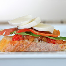 Bruschetta, Bocconcini, Basil and Prosciutto Appetizer