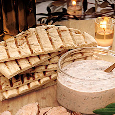 Beet, Chickpea, and Almond Dip with Pita Chips