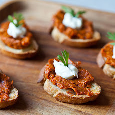 Roasted Carrot Harissa and Crème Fraiche Crostini