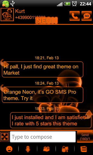 Orange Neon theme GO SMS Pro