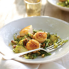 Seared Scallops with Roasted Brussels Sprouts and Hazelnut Vinaigrette