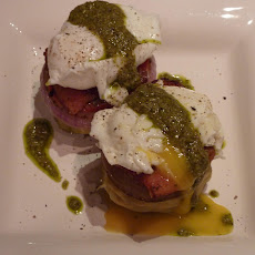 Eggs Benedict on Artichoke Bottoms with Watercress Pesto