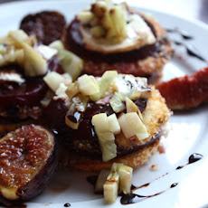 Roasted Beet and Summer Squash Salad with Figs, Chevre, Cucumber Relish and a Balsamic Reduction