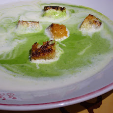 Spring Pea Soup, Garlic Croutons, Lemongrass Cream
