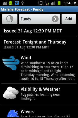 Android application Canada Marine Weather screenshort