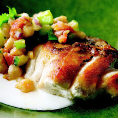 Cook the Book: Pan-Roasted Striped Bass with Tunisian Chickpea Salad and Yogurt Sauce