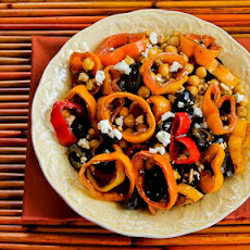 Salad with Marinated Peppers, Garbanzos, and Olives