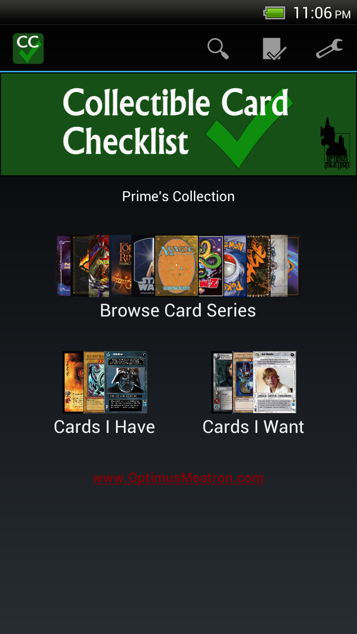Android application Collectible Card Checklist screenshort