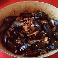 Seafood almost risotto with barley
