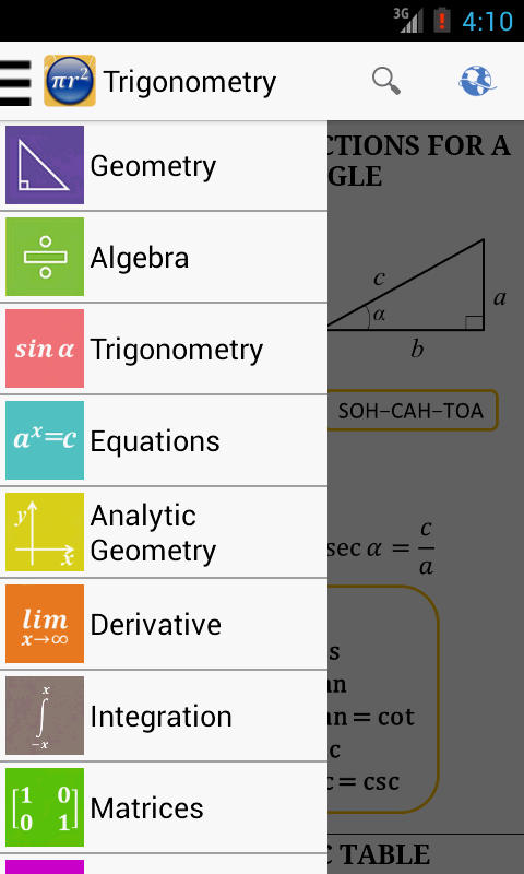 Android application Maths Formulas screenshort