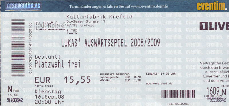 Eintrittskarte zu Lukas Auswärtsspiel in Krefeld 2008