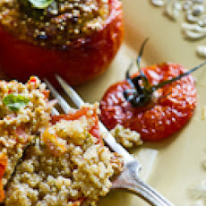 Stuffed Tomatoes with Quinoa, Soft Tofu, basil, shallots