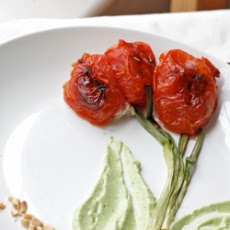 Oven Roasted Tomato Tulips with Tuna Salad and Avocado Puree