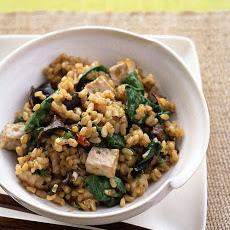 Brown Rice with Tofu, Dried Mushrooms, and Baby Spinach
