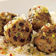 Grilled Pork Meatballs with Pineapple-Chipotle Chutney