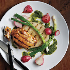Grilled Jicama, Radishes, Scallions, and Chicken with Asian-Style 