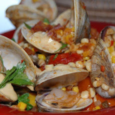 Grilled or Steamed Clams with Corn and Linguica