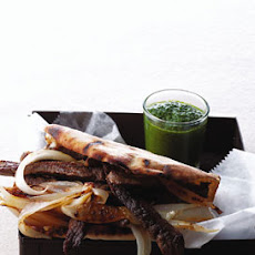 Spiced Beef and Onion Pitas with Parsley Sauce